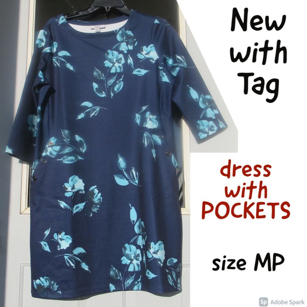 Croft and barrow PETITE floral print dress w Pockets MP - Picture 3 of 16